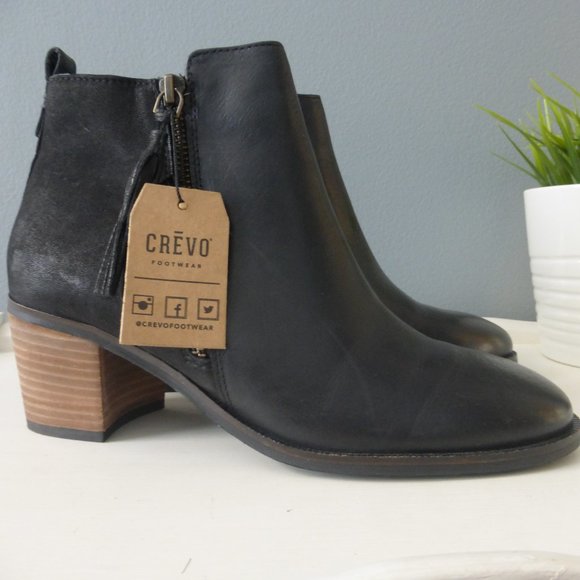 Crevo Autumn Black Ankle Boots Tan Heel - Picture 2 of 12